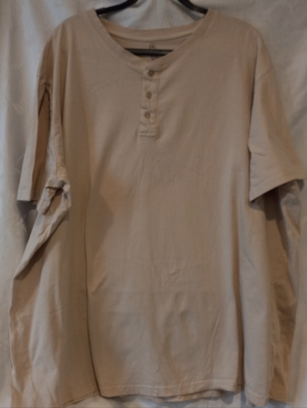 Mens 4XLT Big Tall Real Essentials Cotton Beige Short-Sleeve Henley Shirt